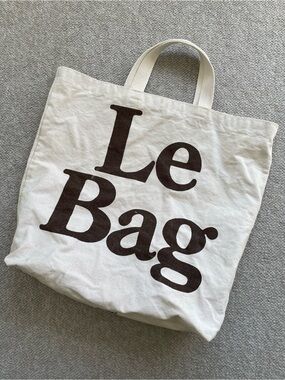 Vintage 1980s Le Bag Cream Cotton Canvas Tote Book Bag Beach Market